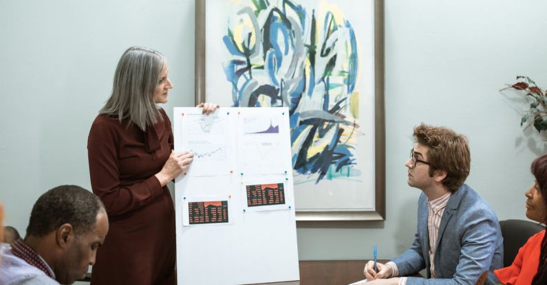 Leadership Development - Woman in Red Long Sleeve Dress Holding White Board